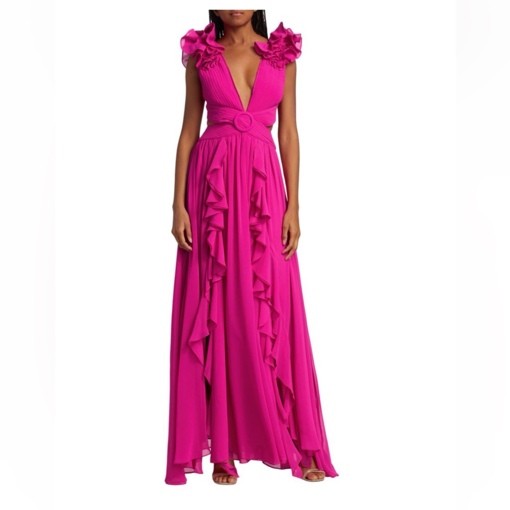 Patbo Pink Ruffle Maxi Dress Wedding Guest or Special Occassion
